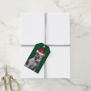 Holiday Plaid with a Blue Heeler Dog Christmas Gift Tags