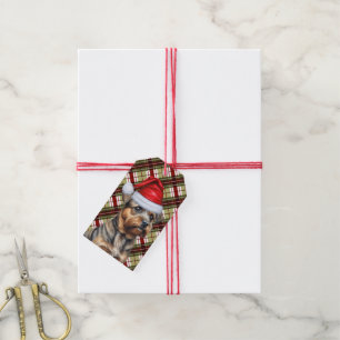 Holiday Plaid with a Border Terrier Dog Christmas Gift Tags