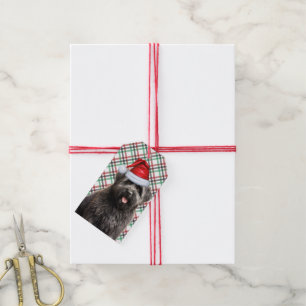 Holiday Plaid with a Bouvier Dog Christmas Gift Tags