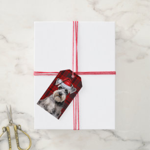 Holiday Plaid with a Schnauzer Dog Christmas Gift Tags