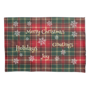 Holiday plaid with snowflakes pillowcase