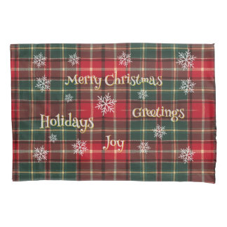 Holiday plaid with snowflakes pillowcase