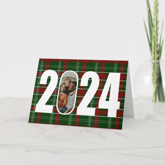 Holiday Plaid Year Peek-a-Boo Photo Card (Front)