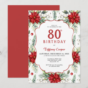 Holiday Poinsettia 80th Birthday Invitation