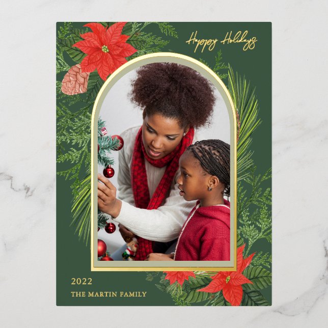 Holiday Poinsettia and Greenery Photo (Front)