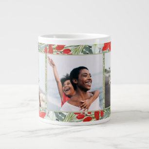Holiday Poinsettia and Greenery Three Photo Large Coffee Mug