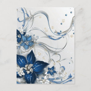 HOLIDAY POINSETTIA BLUE / WHITE #1 POSTCARD