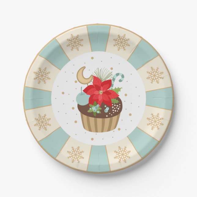 Holiday Poinsettia Cupcake Christmas Plate (Front)