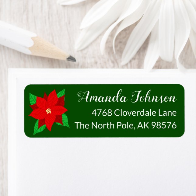 Holiday Poinsettia Flower Green Return Address (Insitu)