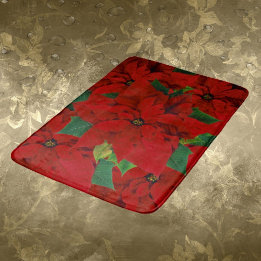 Holiday Poinsettia Flowers Bath Mat