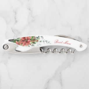 Holiday Poinsettia Personalised Wedding Gift Corkscrew