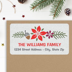 Holiday Poinsettia Red Grey Linen Address Label