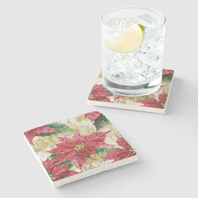 Holiday Poinsettia Stone Coaster (Side)
