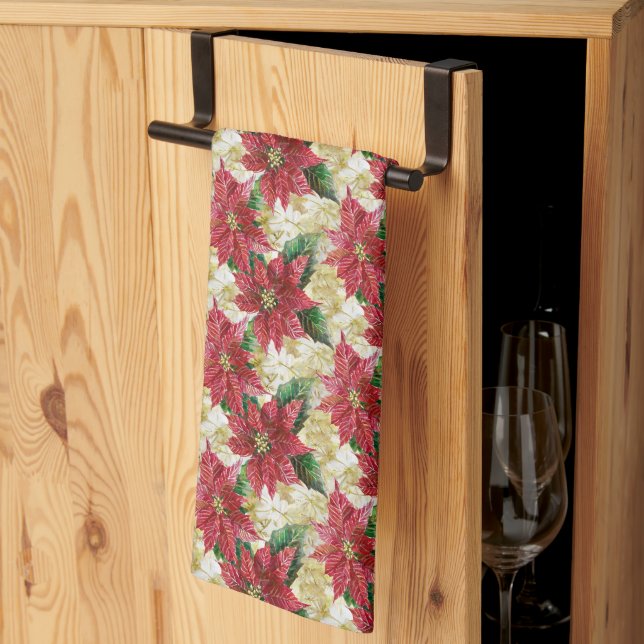 Holiday Poinsettia Tea Towel (Thirds Fold)