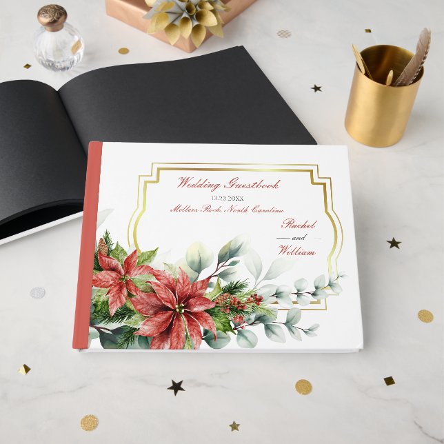 Holiday Poinsettia Wedding Guestbook (Front Open)