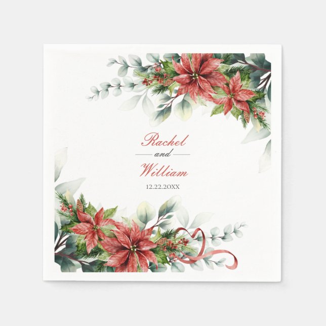 Holiday Poinsettia Wedding Paper Napkins (Front)