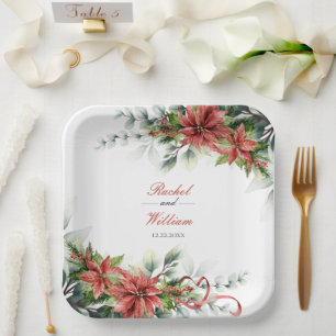 Holiday Poinsettia Wedding Paper Plates