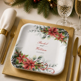 Holiday Poinsettia Wedding Paper Plates