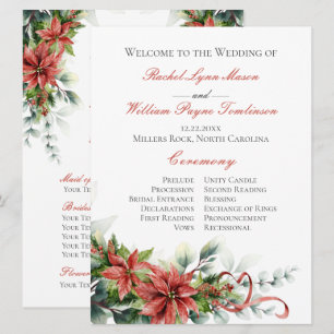 Holiday Poinsettia Wedding Program Invitation
