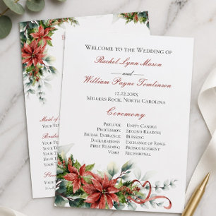 Holiday Poinsettia Wedding Program Invitation