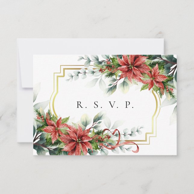 Holiday Poinsettia Wedding RSVP Card (Front)