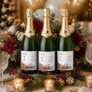 Holiday Poinsettia Wedding Table Number Labels