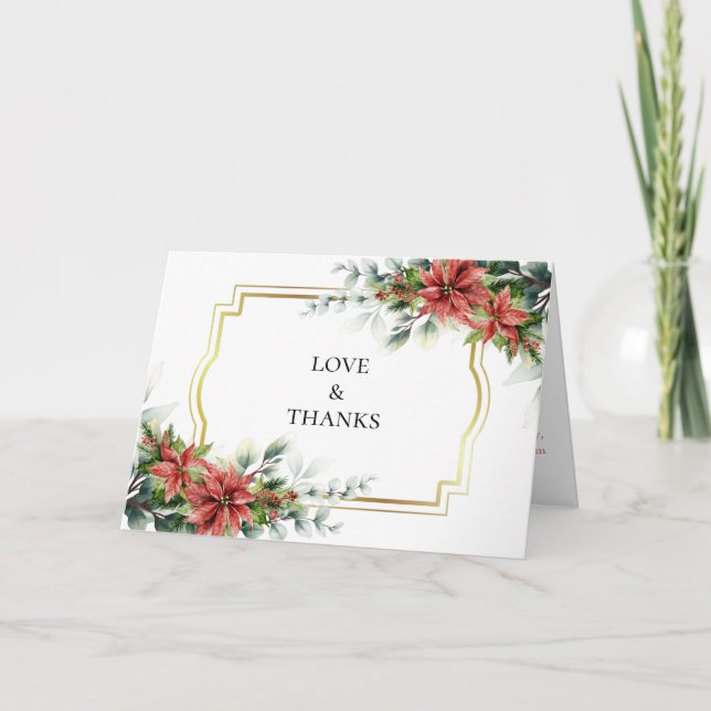 Holiday Poinsettia Wedding Thank You Card (Front)