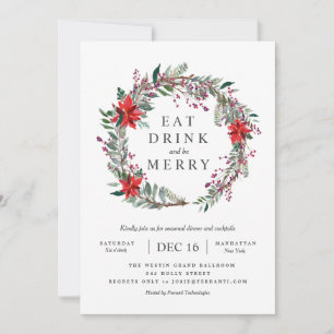 Holiday Poinsettia Wreath Party Invitation