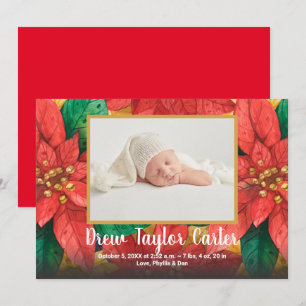 Holiday Poinsettias Baby Photo Birth Announcements