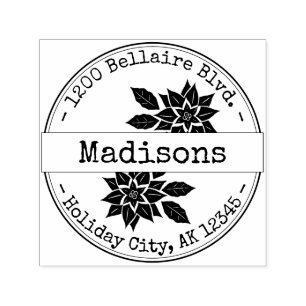 Holiday Poinsettias Typewriter Font Return Address Self-inking Stamp