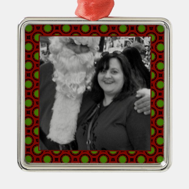 Holiday polka dots square photo frame metal tree decoration (Front)