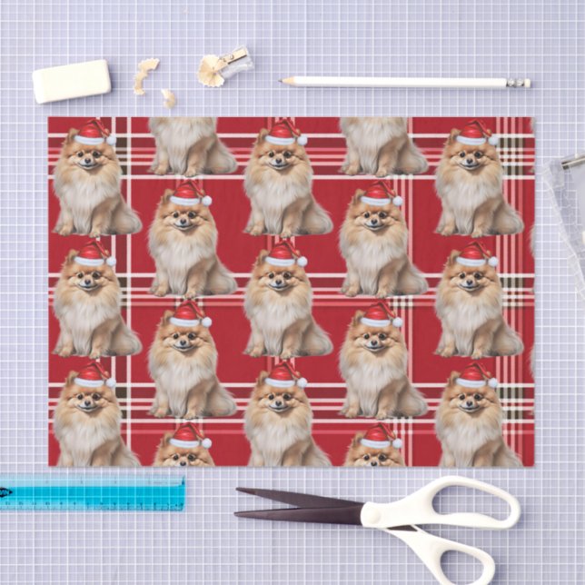 Holiday Pomeranian Dog Red Plaid Christmas Tissue Paper (Craft)