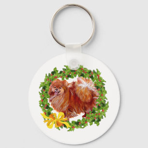 Holiday Pomeranian Key Ring