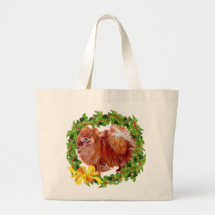 Holiday Pomeranian Large Tote Bag