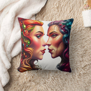 Holiday Portrait of Two Women Cushion
