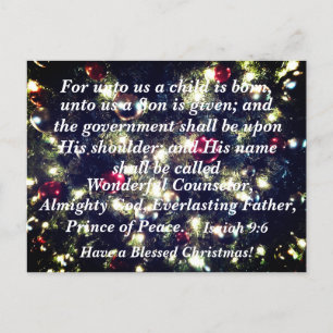 Holiday Postcard - Isaiah 9:6 For unto us a child