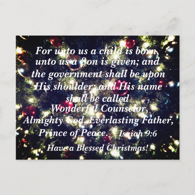 Holiday Postcard - Isaiah 9:6 For unto us a child  (Front)