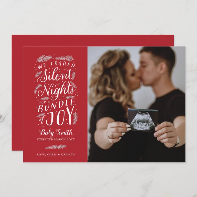 Holiday Pregnancy Announcement Christmas Card (Front/Back)
