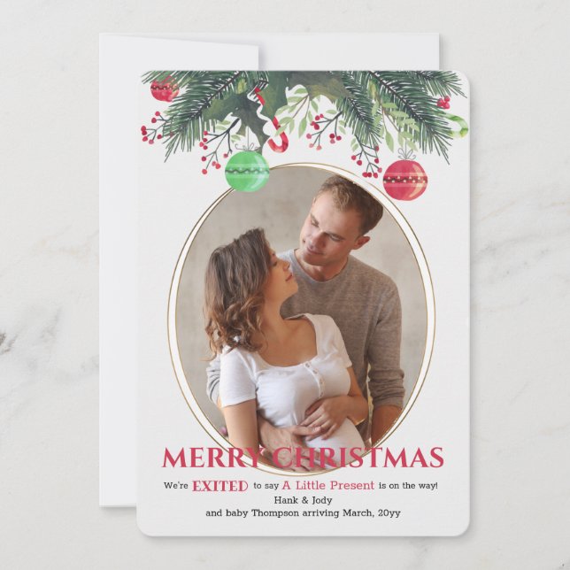 Holiday Pregnancy Photo Announcement Card (Front)