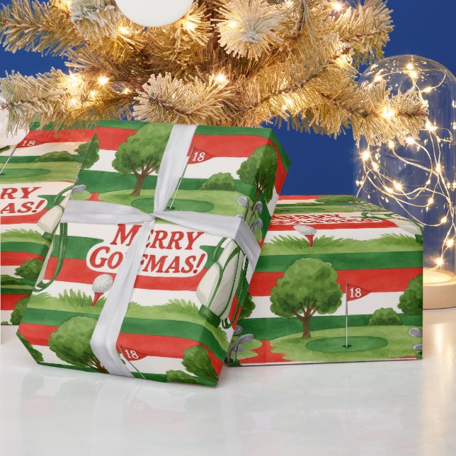 Holiday Preppy Red White Green Golf Christmas Wrapping Paper (Holidays)