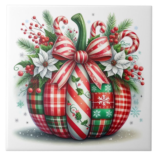 Holiday Pumpkin Floral Ceramic Tile (Front)