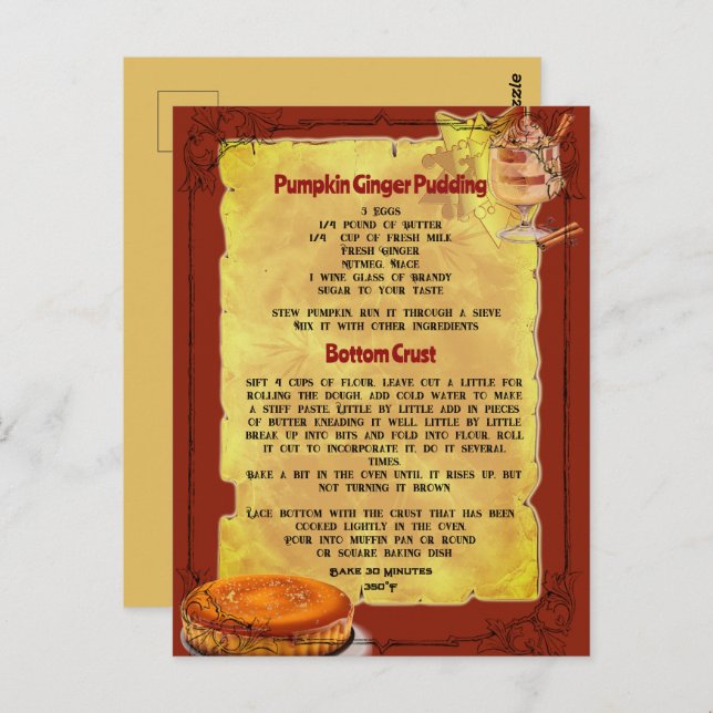 HOLIDAY PUMPKIN PUDDING RECIPE | Postcard (Front/Back)