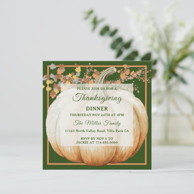 Holiday Pumpkin Thanksgiving Dinner Invitation (Standing Front)