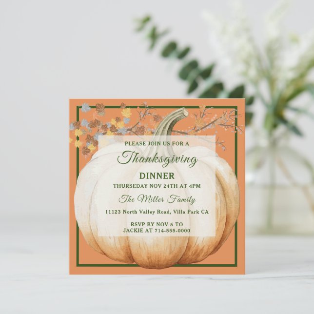 Holiday Pumpkin Thanksgiving Dinner Invitation (Standing Front)