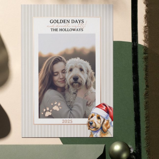 Holiday Pun Watercolor Golden Doodle Foil Card (Send Paw-liday Greetings with this Holiday Pun Watercolor Golden Doodle Foil Card! )