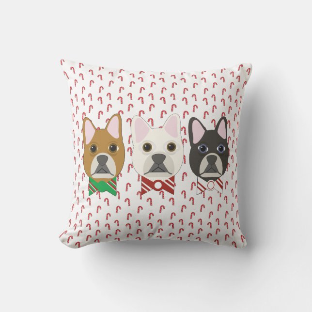 Holiday Pups Candy Cane Cushion (Front)