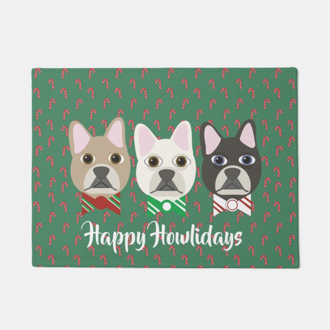 Holiday Pups Candy Cane Doormat (Front)