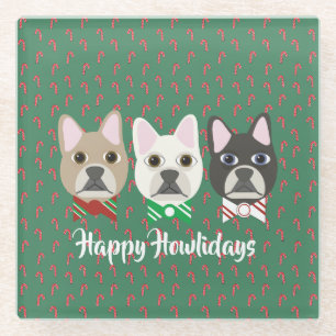 Holiday Pups Candy Cane Glass Coaster