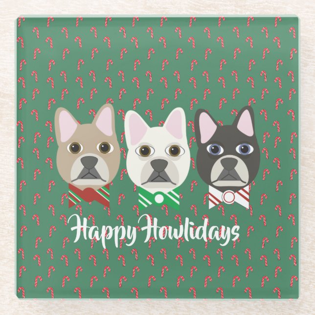 Holiday Pups Candy Cane Glass Coaster (Front)