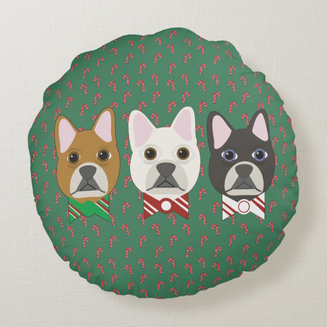 Holiday Pups Candy Cane Round Cushion (Back)